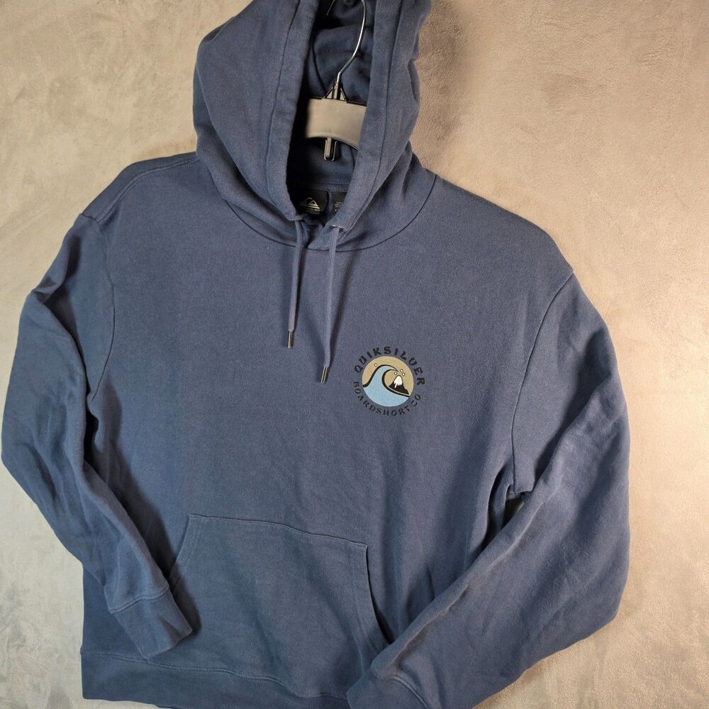 Quiksilver Mens Bubble Stamp Pullover Hoodie Blue Surf Logo Sweatshirt Size L